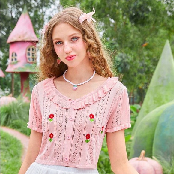 Cropped pink knit ROMWE cardigan NWOT - Picture 1 of 2